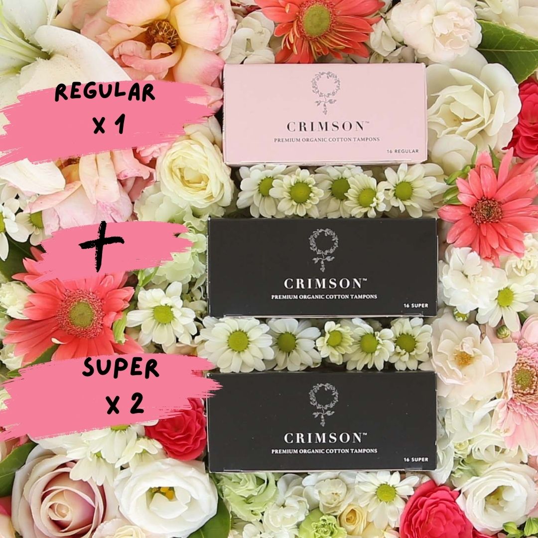 Heavy Flow Organic Tampon Bundle – 2 x super and 1 x regular Crimson